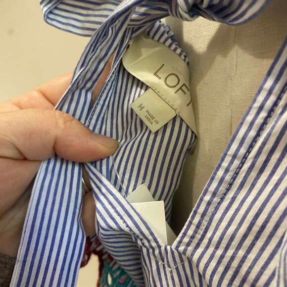 Loft Fiesta Halter Cold Shoulder Poplin Cotton Striped Dress NWT Size M - Picture 6 of 14